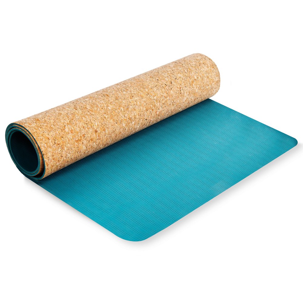Spokey SAVASANA jóga podložka na cvičenie korková, modrá, 4 mm